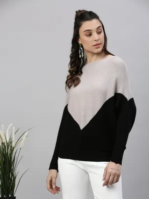 Women Grey Colour blocked Round Neck Acrylic Top
