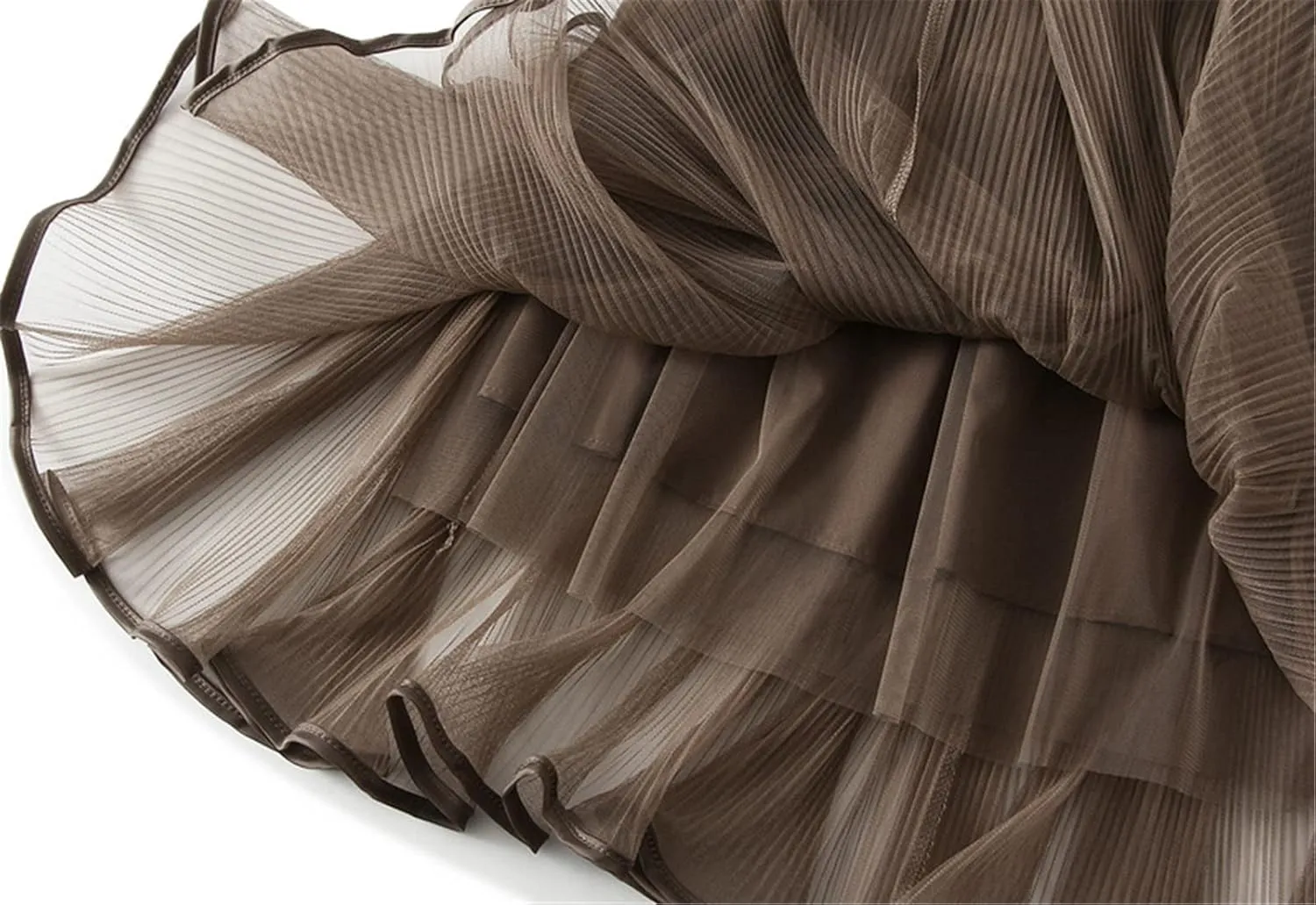 Women High Elastic Waist Pleated Mesh Skirt Midi Swing A-line Skirts