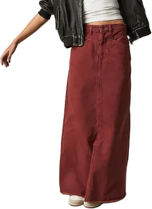 Women Mid Rise Denim Long Skirt Button Down A Line Jeans Skirt Bodycon Maxi Skirt Vintage Streetwear