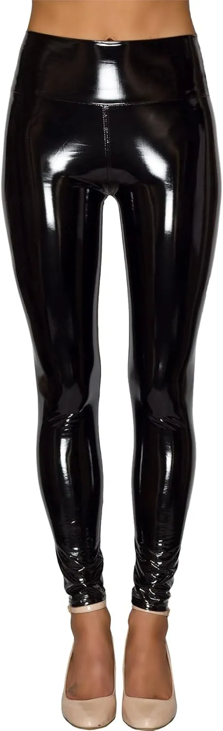Women Mirror Faux Patent Leather Leggings Wet Look Reflective Shiny Stretch Tighten Pants High Waist Slim