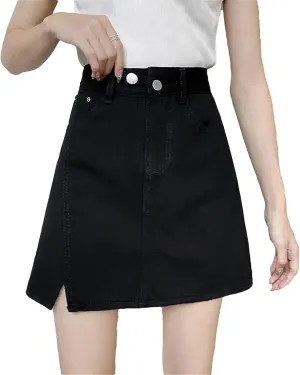 Women Slit Mini Jeans Skirts Vintage Casual Elegant A-Line Skirt Summer High Waisted Bodycon Skirt