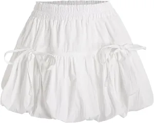 Women's Bubble Skirt Ruffle Flared Mini Skirts Casual High Waisted A Line Mini Skirt Loose Skort