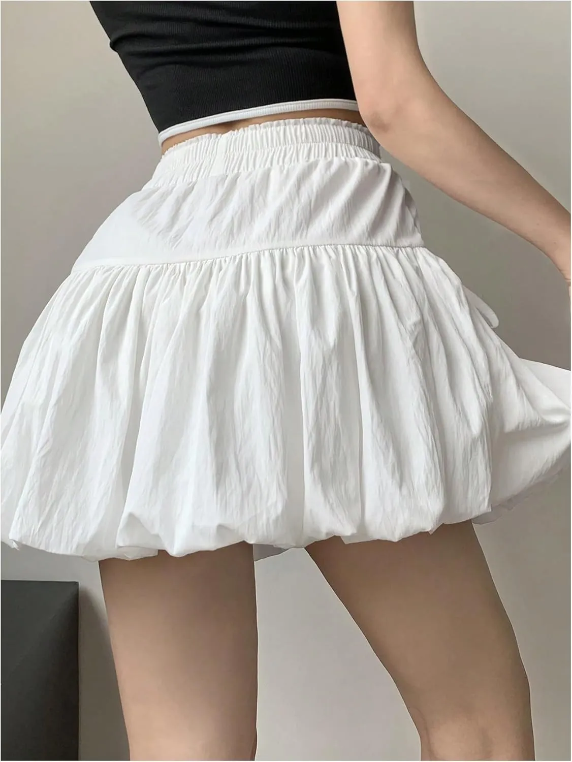 Women's Bubble Skirt Ruffle Flared Mini Skirts Casual High Waisted A Line Mini Skirt Loose Skort
