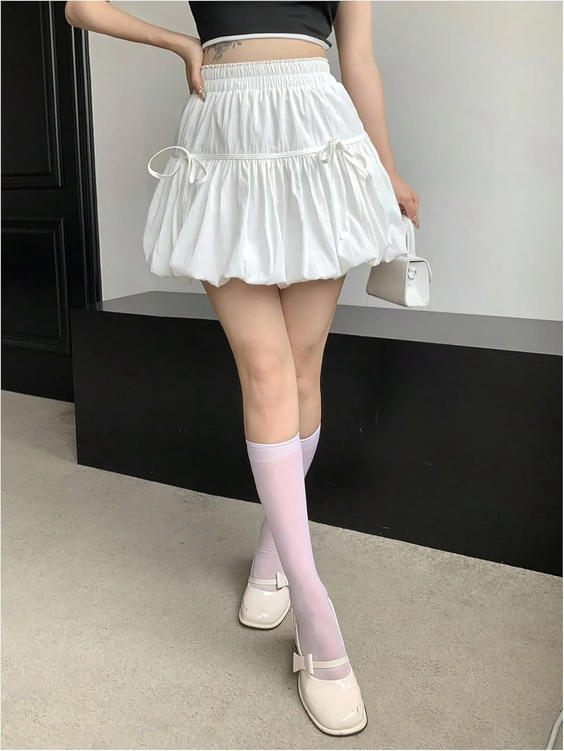 Women's Bubble Skirt Ruffle Flared Mini Skirts Casual High Waisted A Line Mini Skirt Loose Skort
