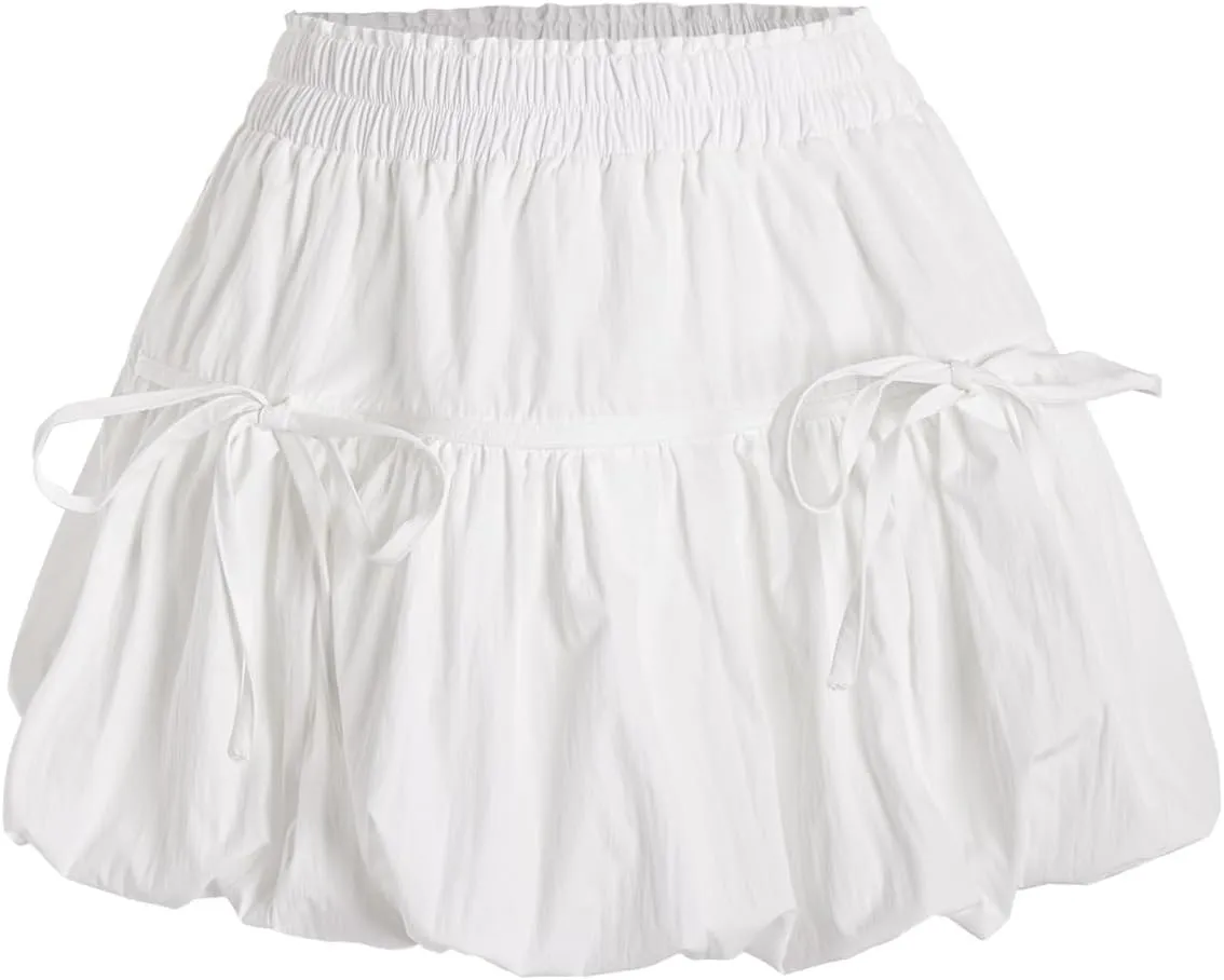 Women's Bubble Skirt Ruffle Flared Mini Skirts Casual High Waisted A Line Mini Skirt Loose Skort