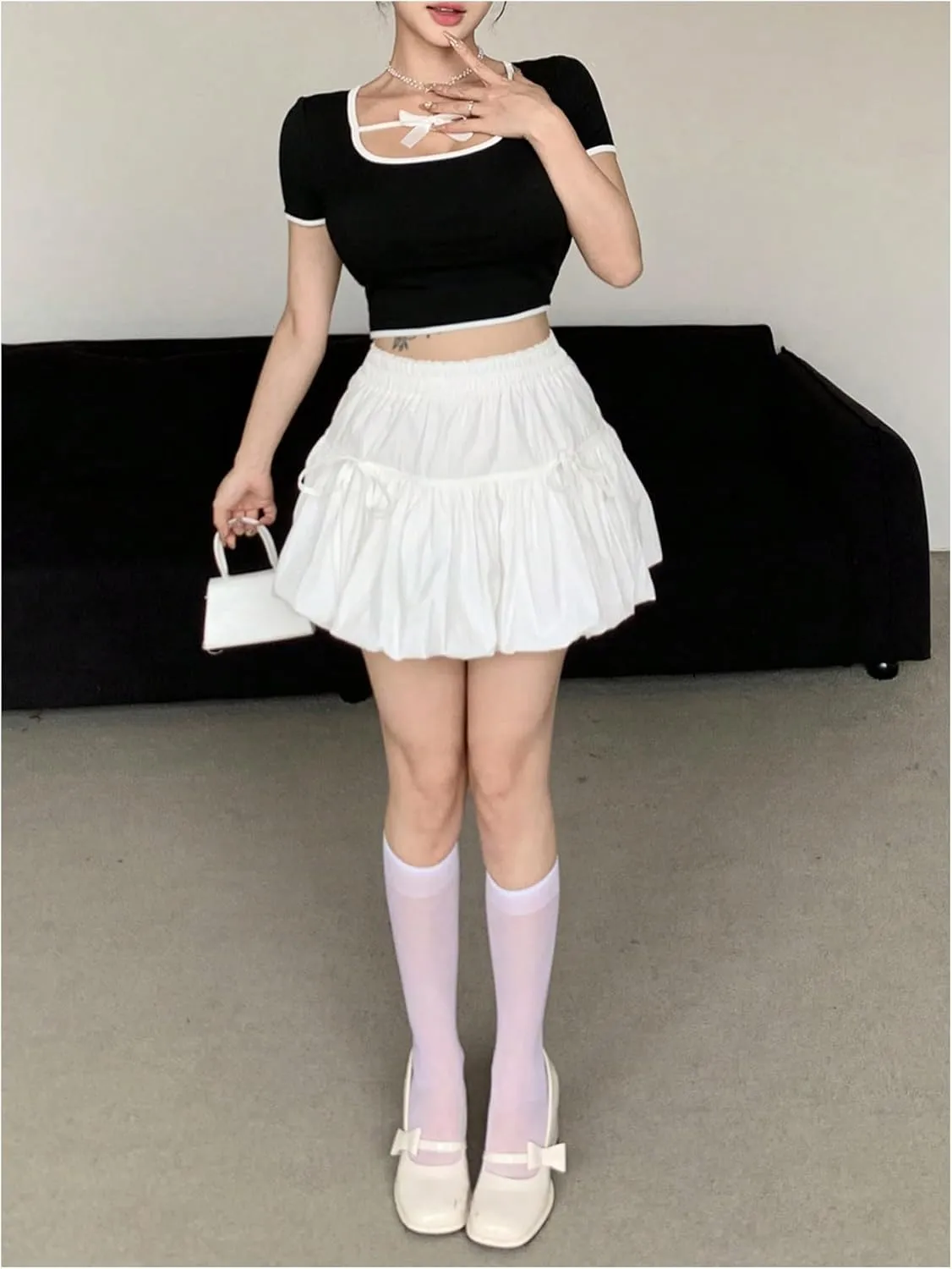 Women's Bubble Skirt Ruffle Flared Mini Skirts Casual High Waisted A Line Mini Skirt Loose Skort