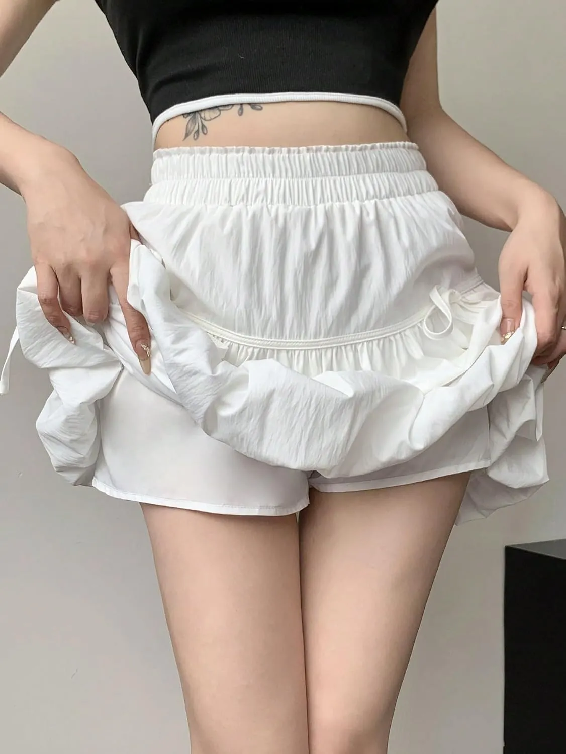 Women's Bubble Skirt Ruffle Flared Mini Skirts Casual High Waisted A Line Mini Skirt Loose Skort