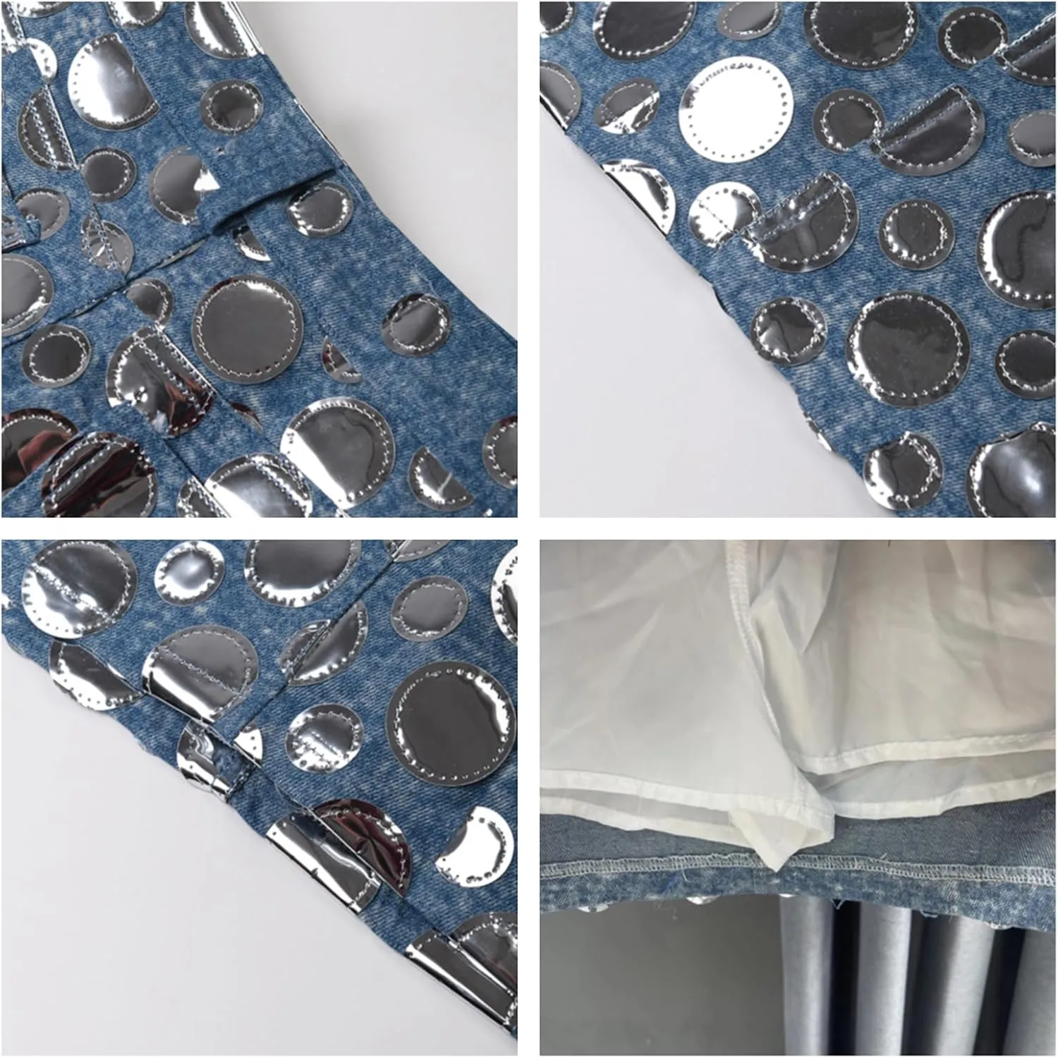 Womens Denim Skirt Glitter Sequin Bodycon Stretch High Waisted Summer Trendy Jean Mini Skirt