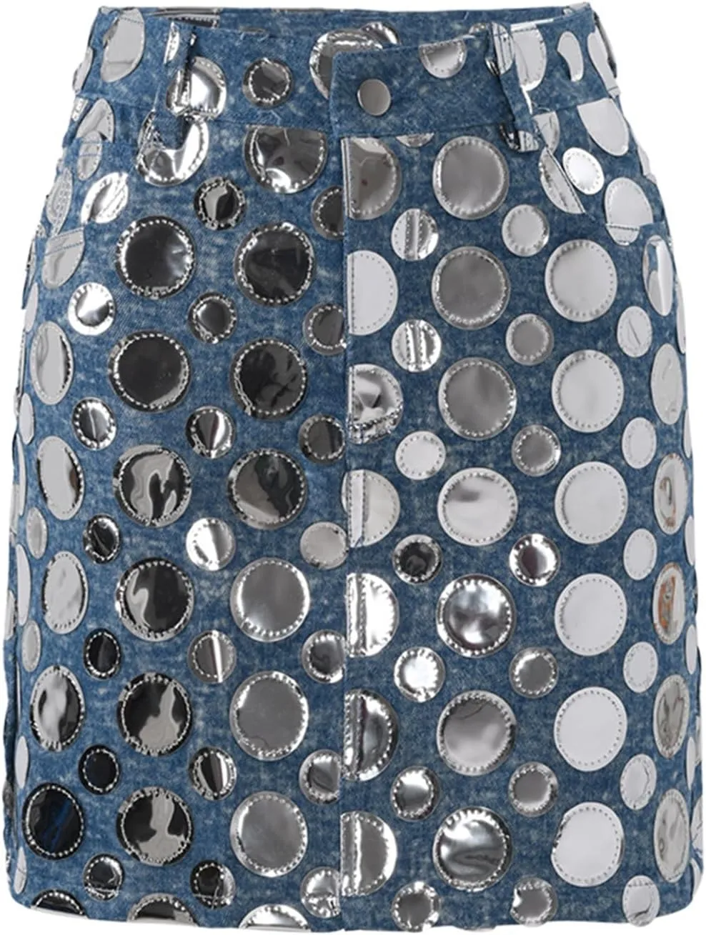 Womens Denim Skirt Glitter Sequin Bodycon Stretch High Waisted Summer Trendy Jean Mini Skirt