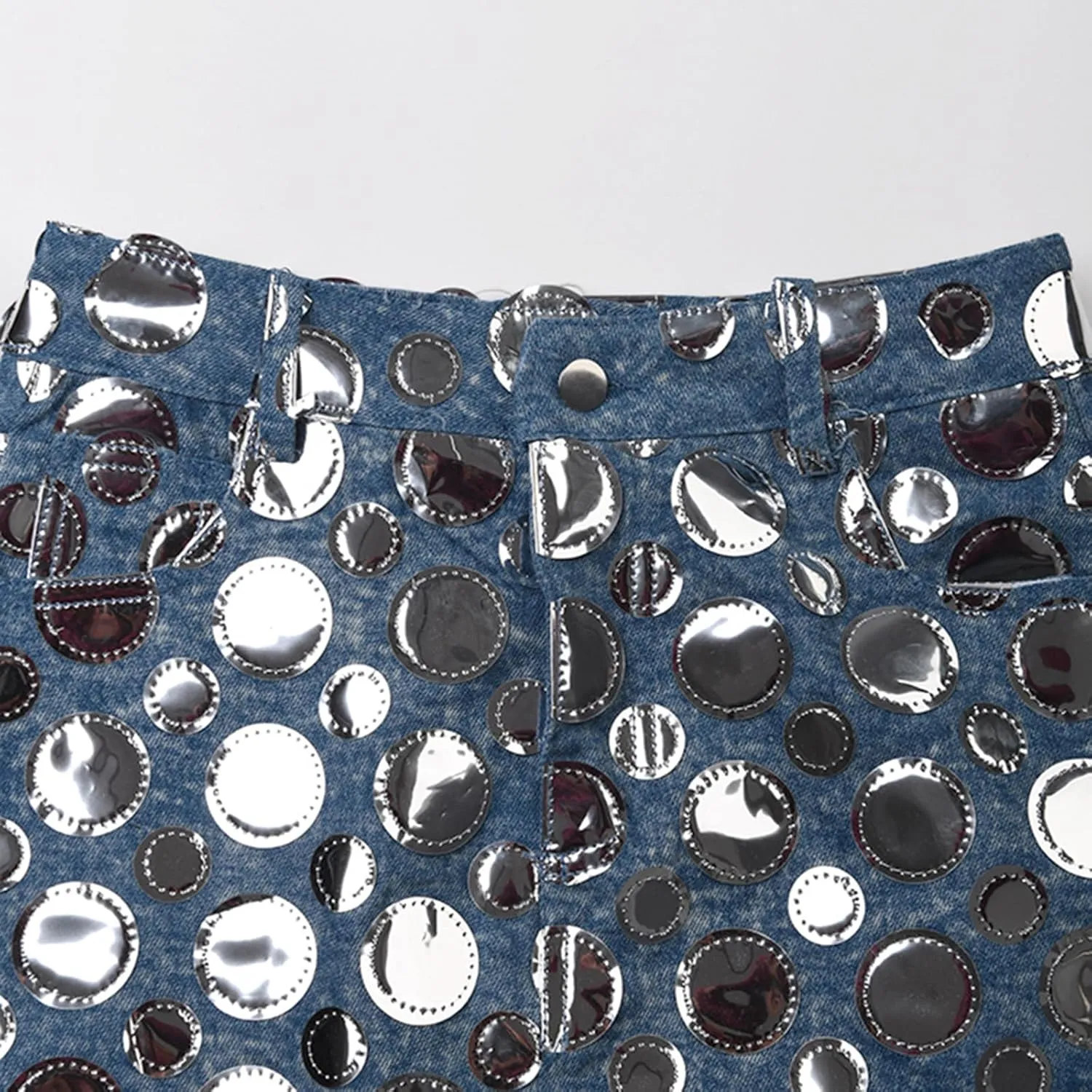 Womens Denim Skirt Glitter Sequin Bodycon Stretch High Waisted Summer Trendy Jean Mini Skirt