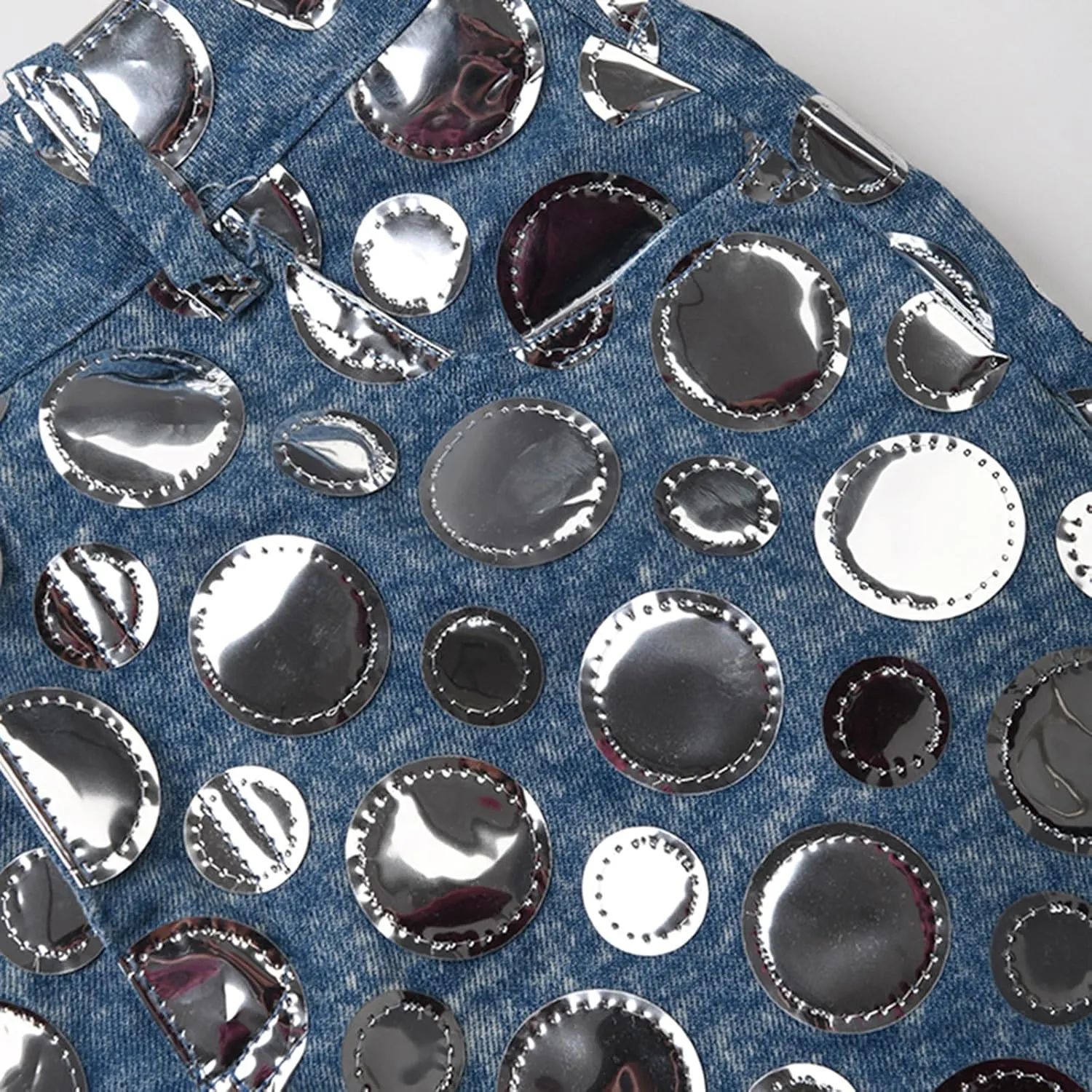 Womens Denim Skirt Glitter Sequin Bodycon Stretch High Waisted Summer Trendy Jean Mini Skirt