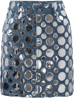 Womens Denim Skirt Glitter Sequin Bodycon Stretch High Waisted Summer Trendy Jean Mini Skirt