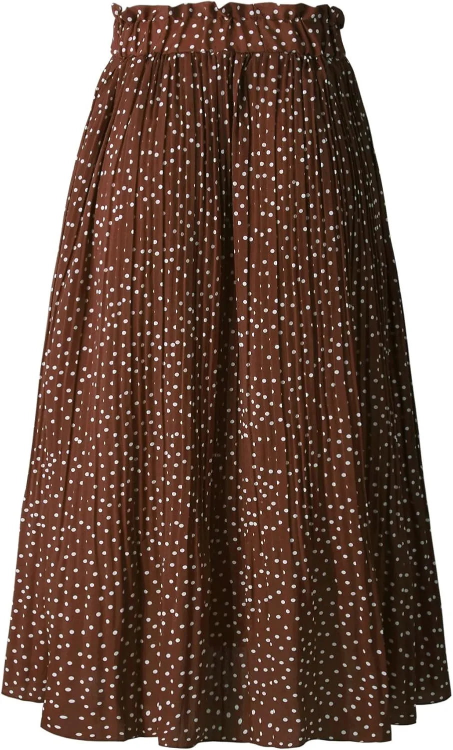 Womens Elegant High Elastic Waist Polka dot Print Pleated Midi Skirt with Pockets