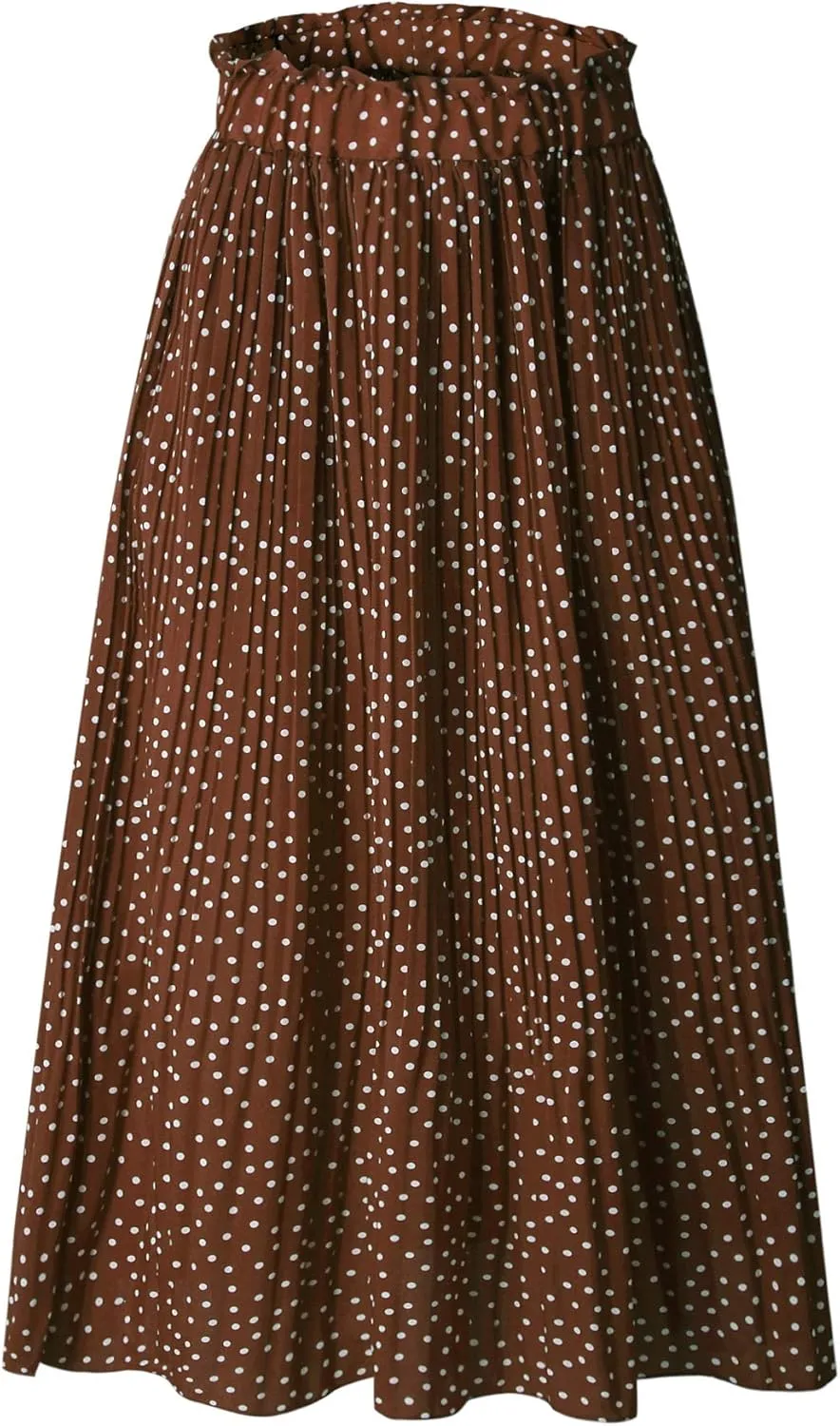 Womens Elegant High Elastic Waist Polka dot Print Pleated Midi Skirt with Pockets