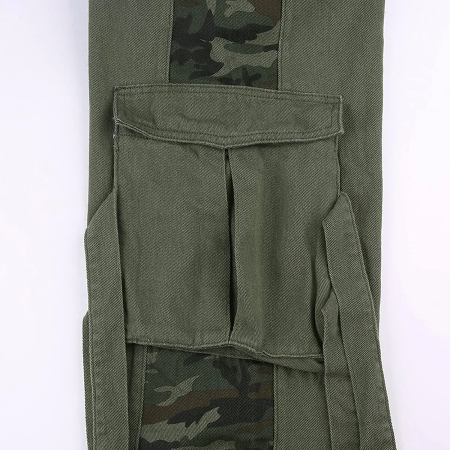 Women's Gothic High Waist Print Cargo Pants Casual Loose Punk Buckle Denim Pants Trousers Streetwear