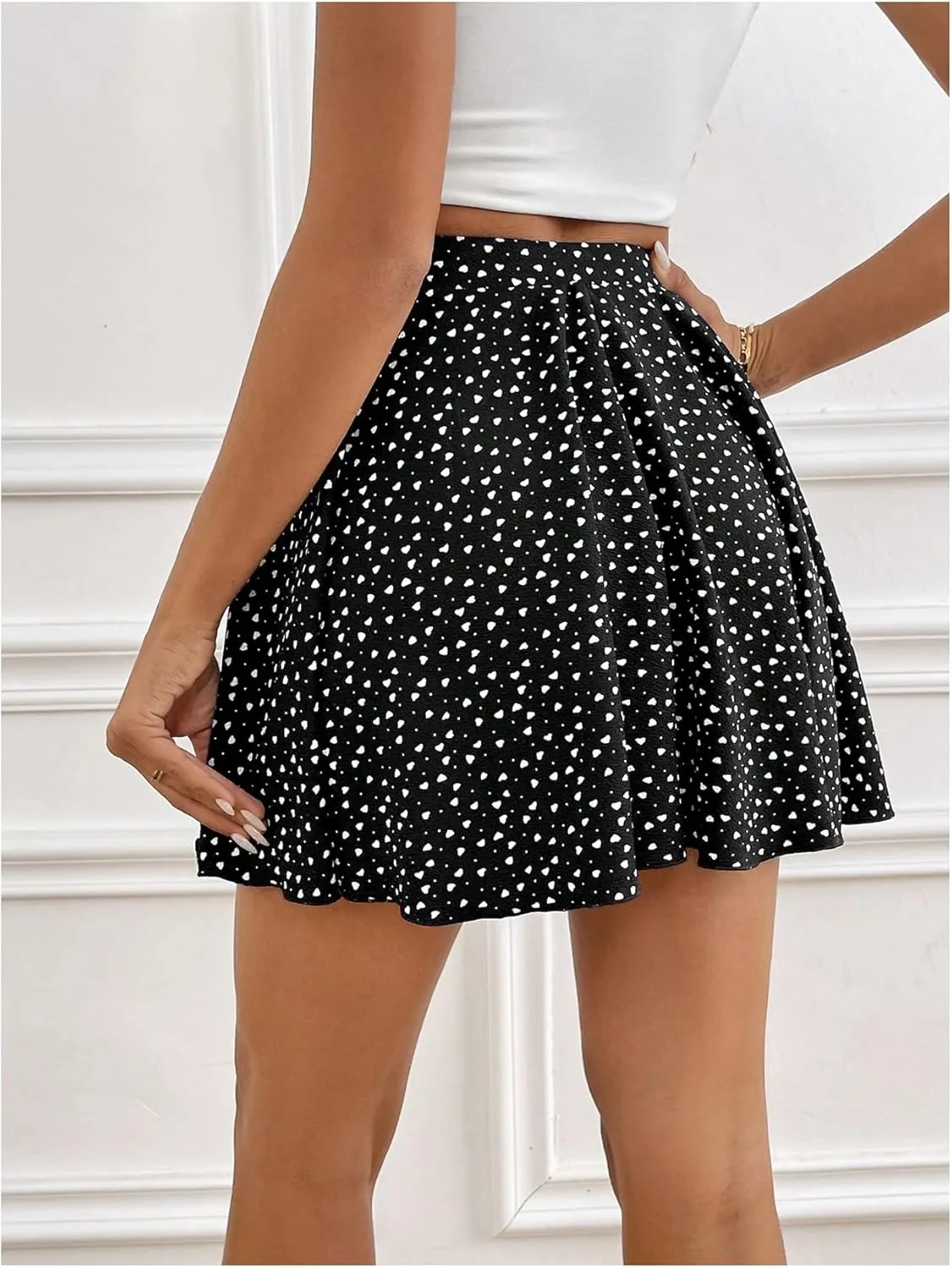 Women's Heart Print High Waisted Skorts A Line Summer Flowy Skirt Shorts