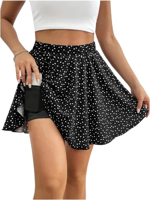 Women's Heart Print High Waisted Skorts A Line Summer Flowy Skirt Shorts