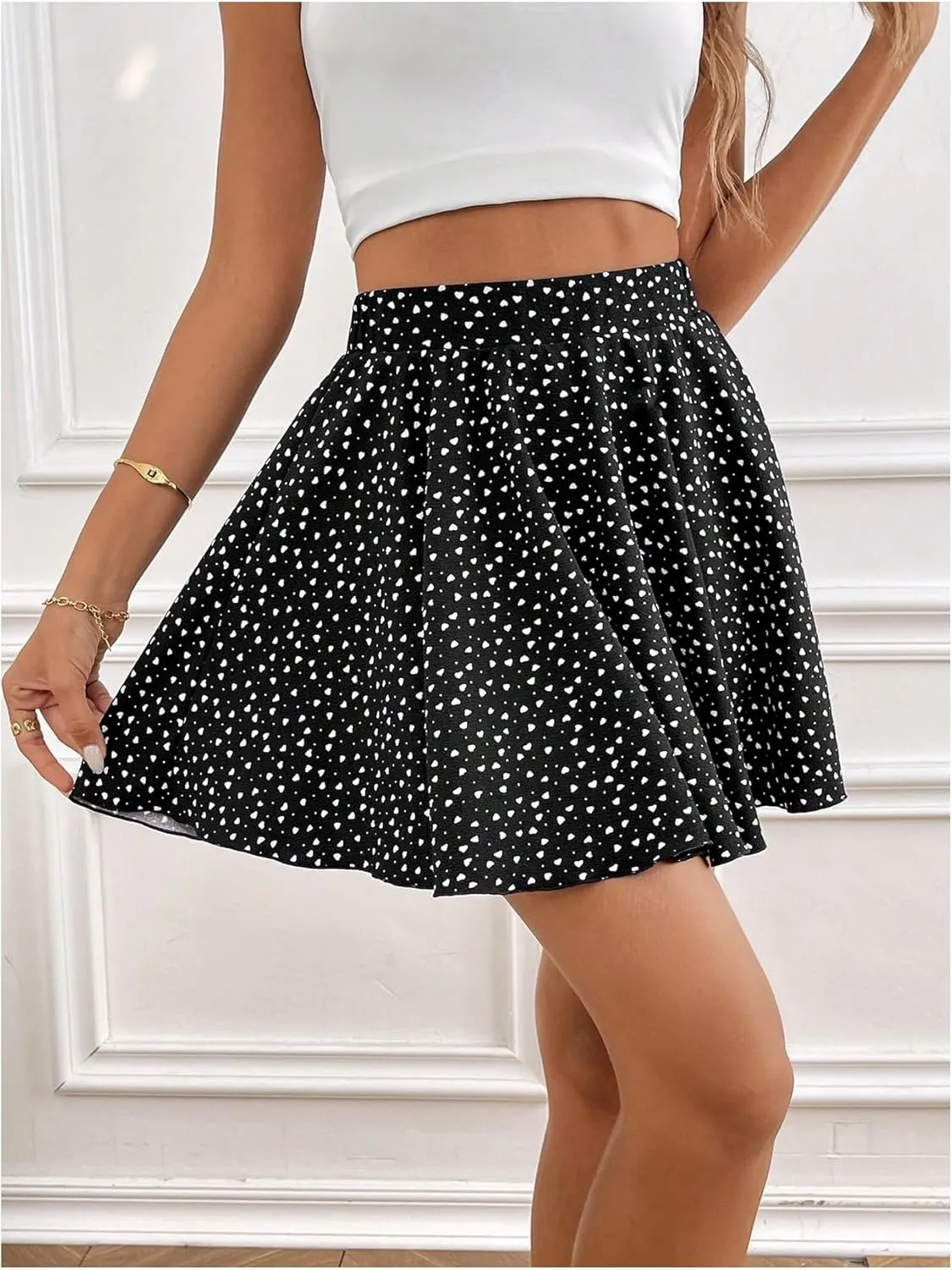 Women's Heart Print High Waisted Skorts A Line Summer Flowy Skirt Shorts