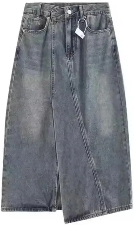 Women's High Waisted Denim Elegant Design Side Slit Style Skirt