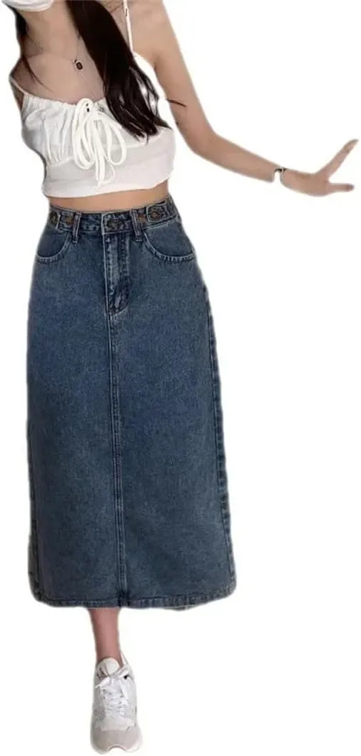 Women's High-Waisted Denim Skirt Plus Size Design Sensibility Slimming Side Slit A- Line Skirt