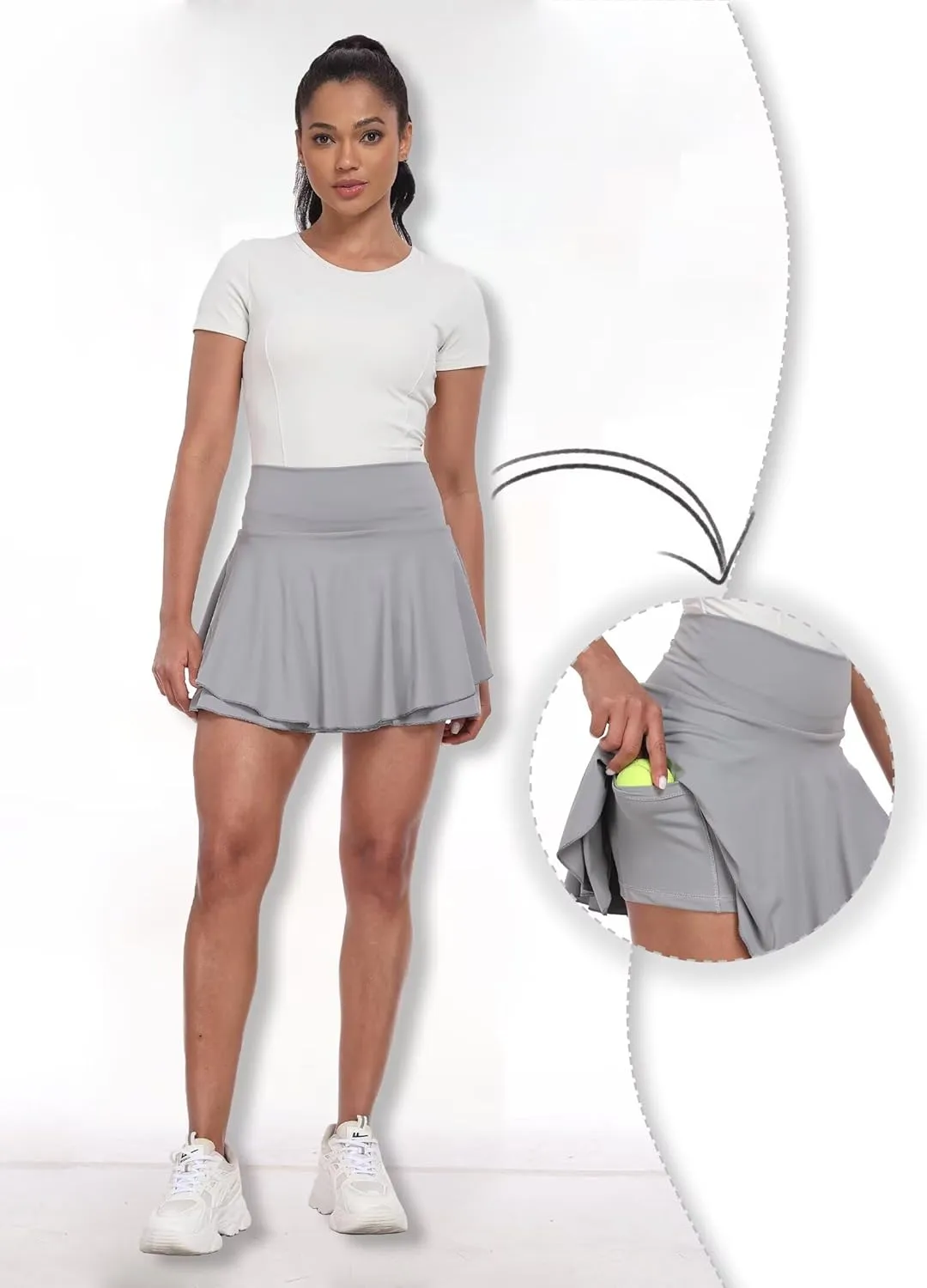 Womens High Waisted Pleated Skirt Ruffled Tennis Skirts Pickleball Golf Skater Cheer Skorts with Shorts Pockets