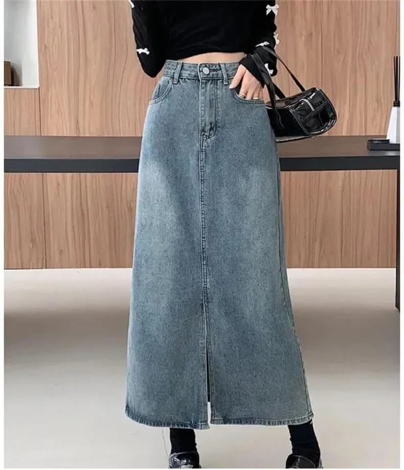 Women's High Waisted Slimming Medium-Length Side Slit Skirt