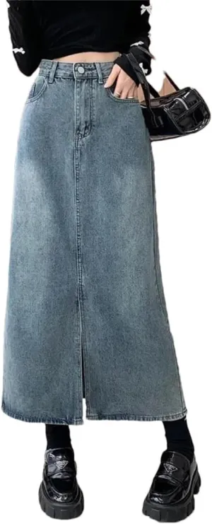 Women's High Waisted Slimming Medium-Length Side Slit Skirt