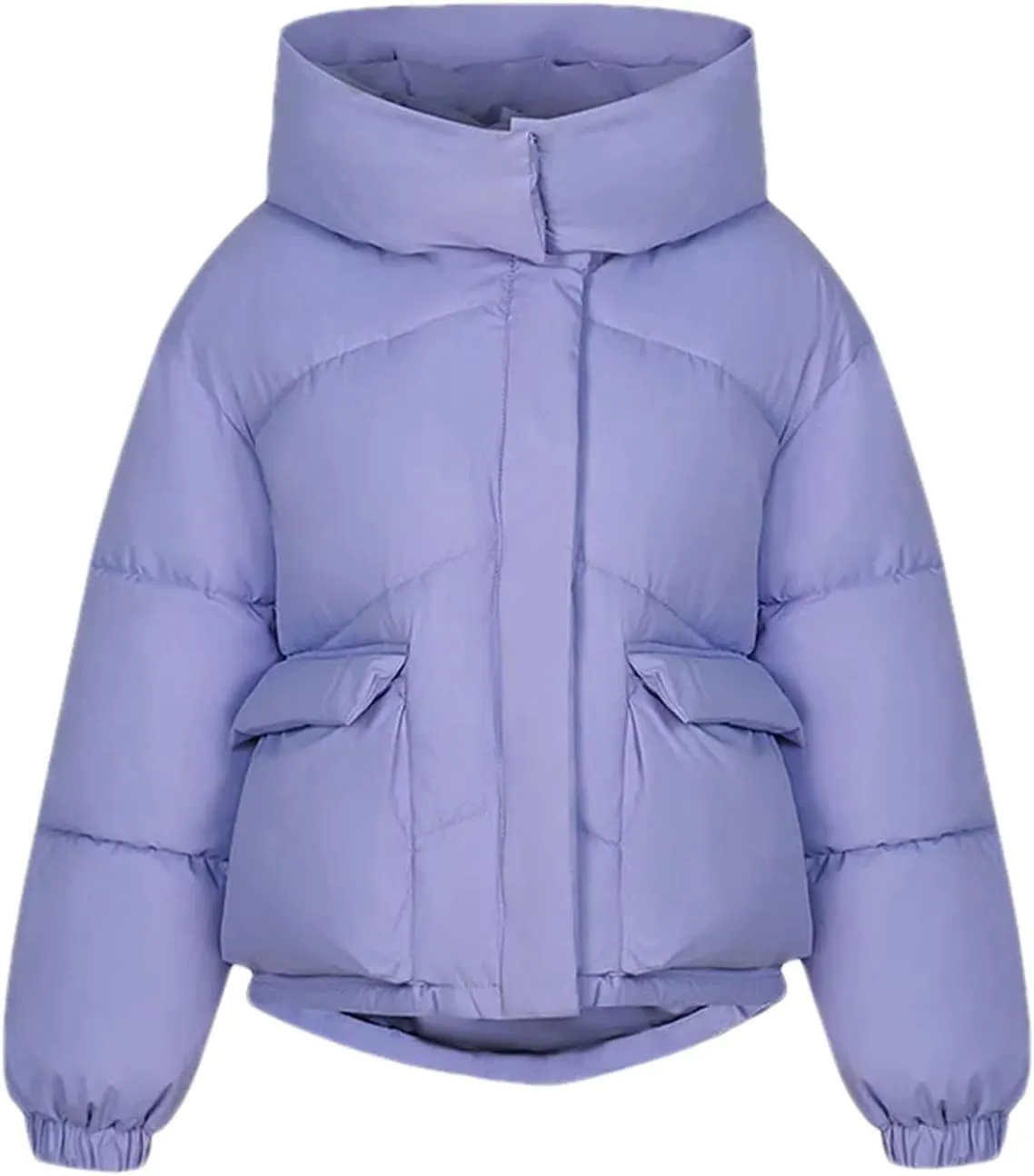 Women's Hooded Stand Collar Cotton-Padded Jacket Casual Short Pocket Button Parka Coat