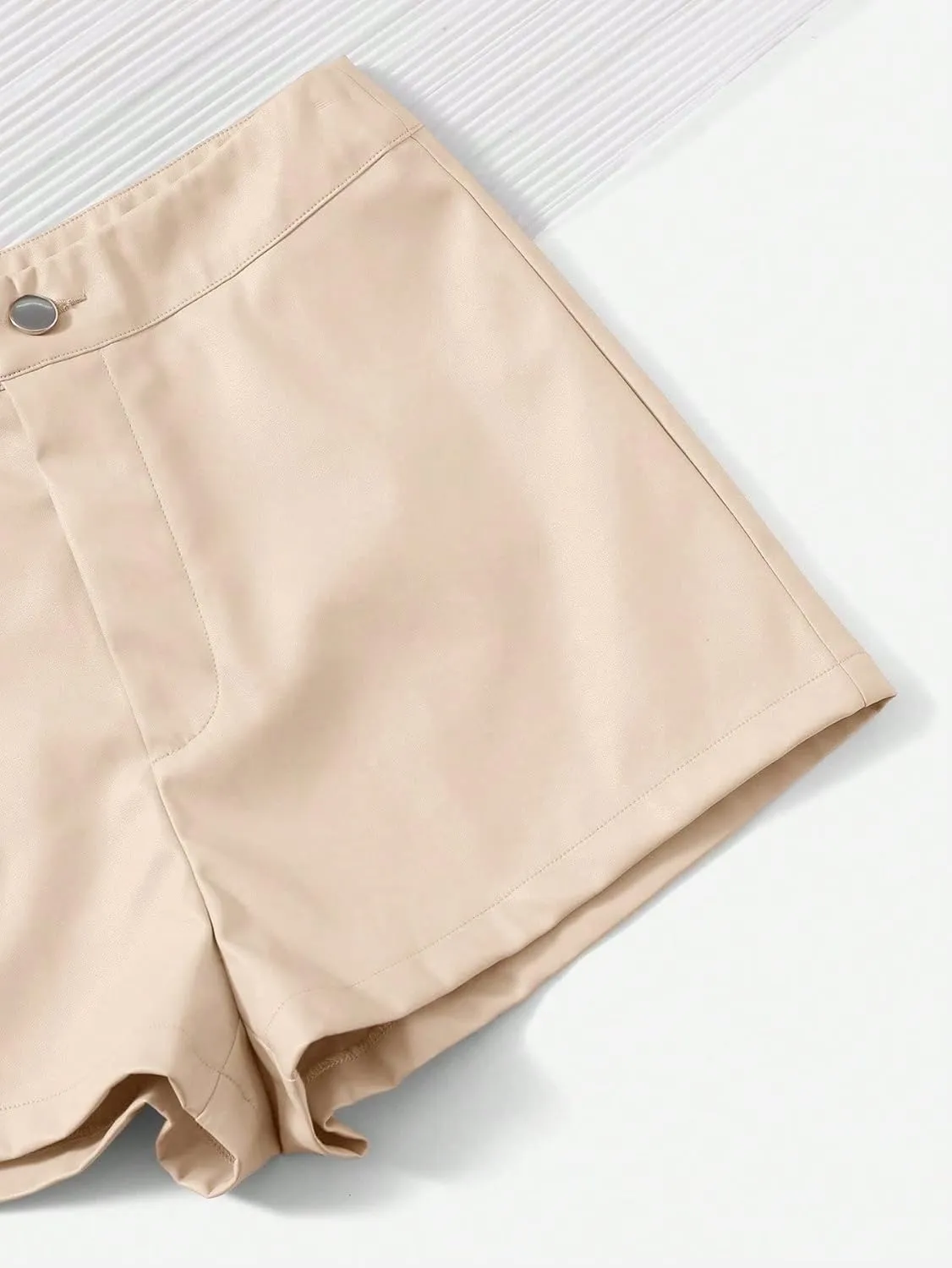 Women's PU Leather High Waisted Straight Leg Skinny Shorts Slim Faux Leather Stretch