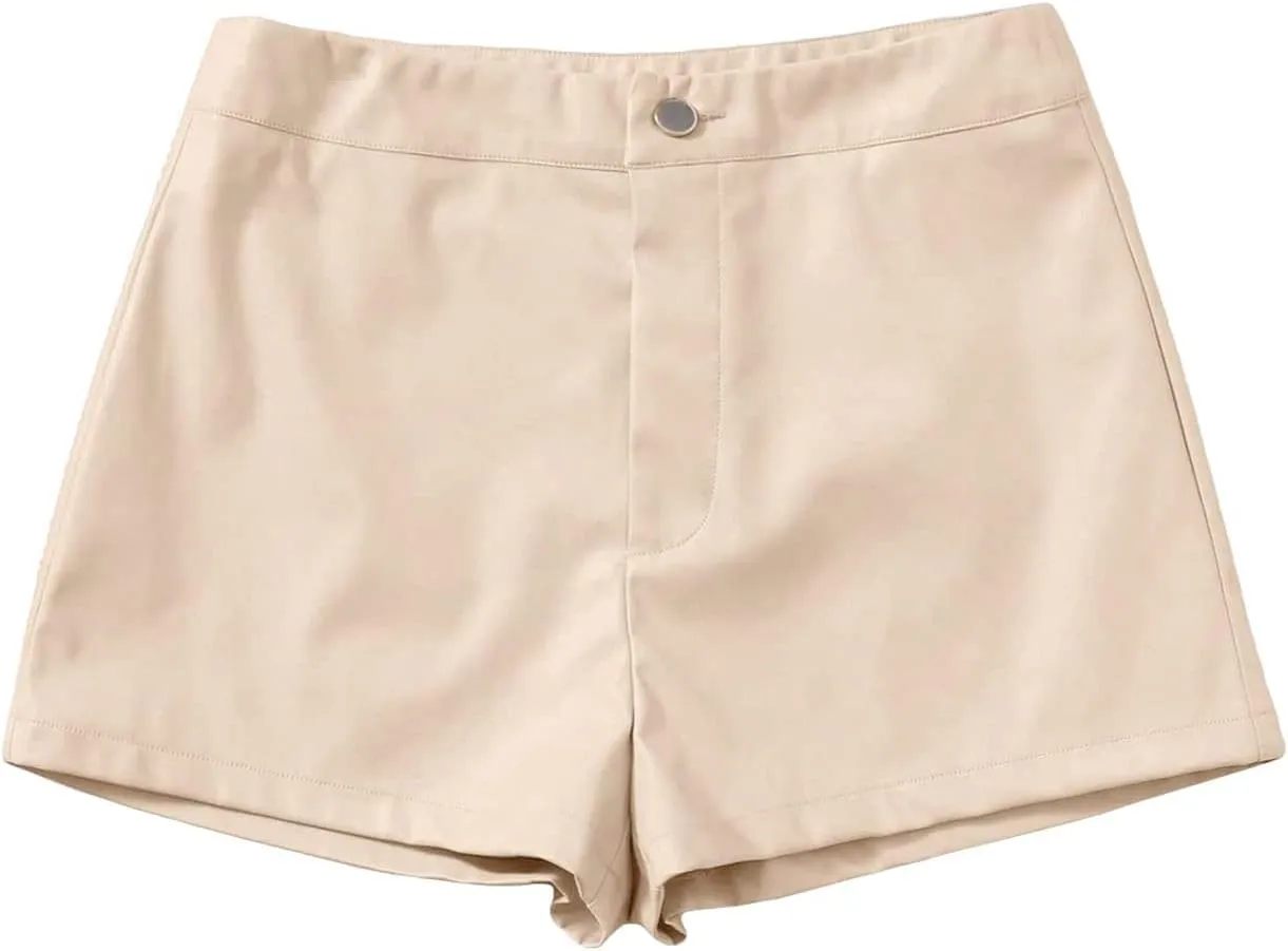 Women's PU Leather High Waisted Straight Leg Skinny Shorts Slim Faux Leather Stretch