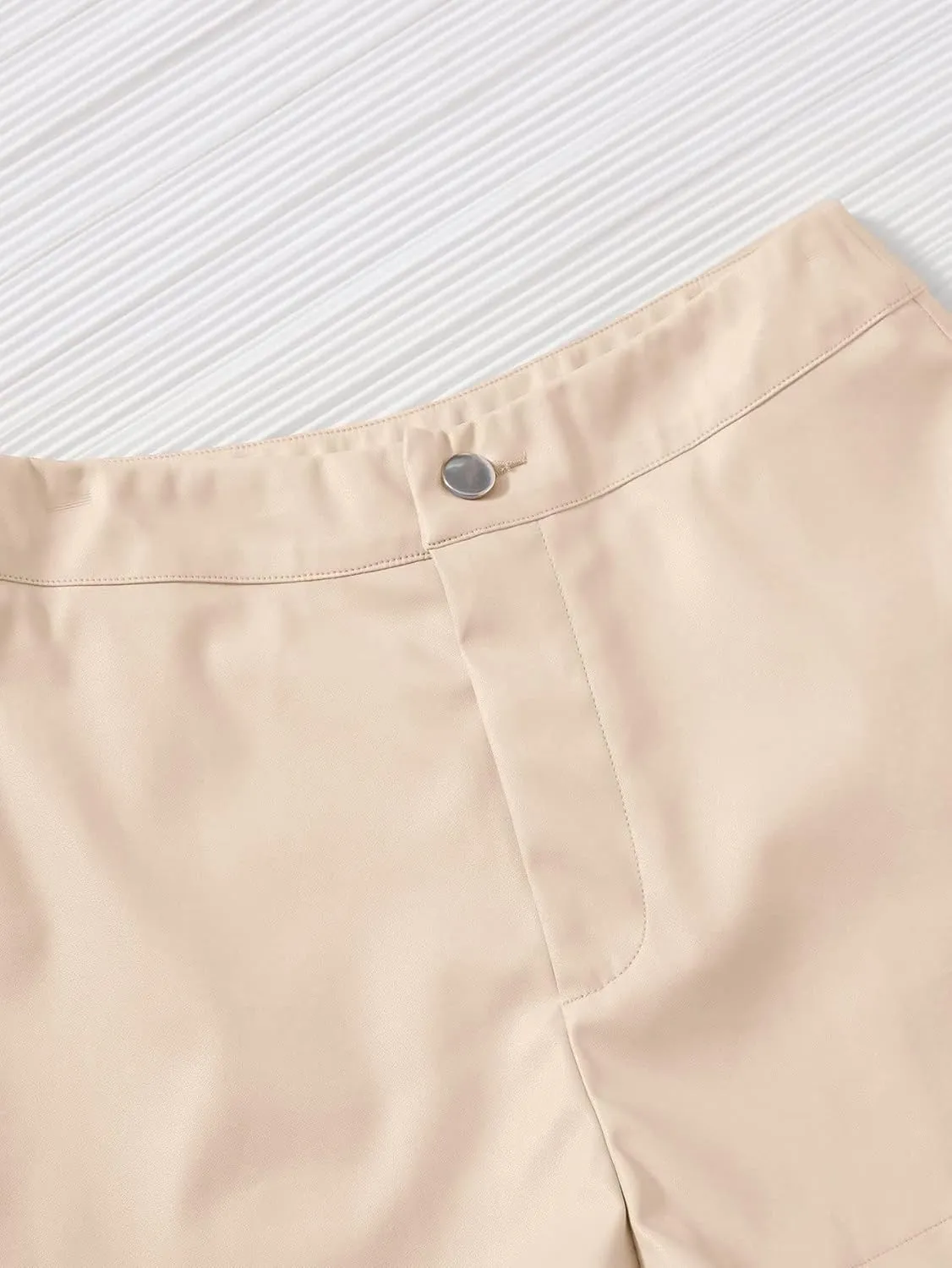 Women's PU Leather High Waisted Straight Leg Skinny Shorts Slim Faux Leather Stretch