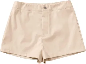 Women's PU Leather High Waisted Straight Leg Skinny Shorts Slim Faux Leather Stretch