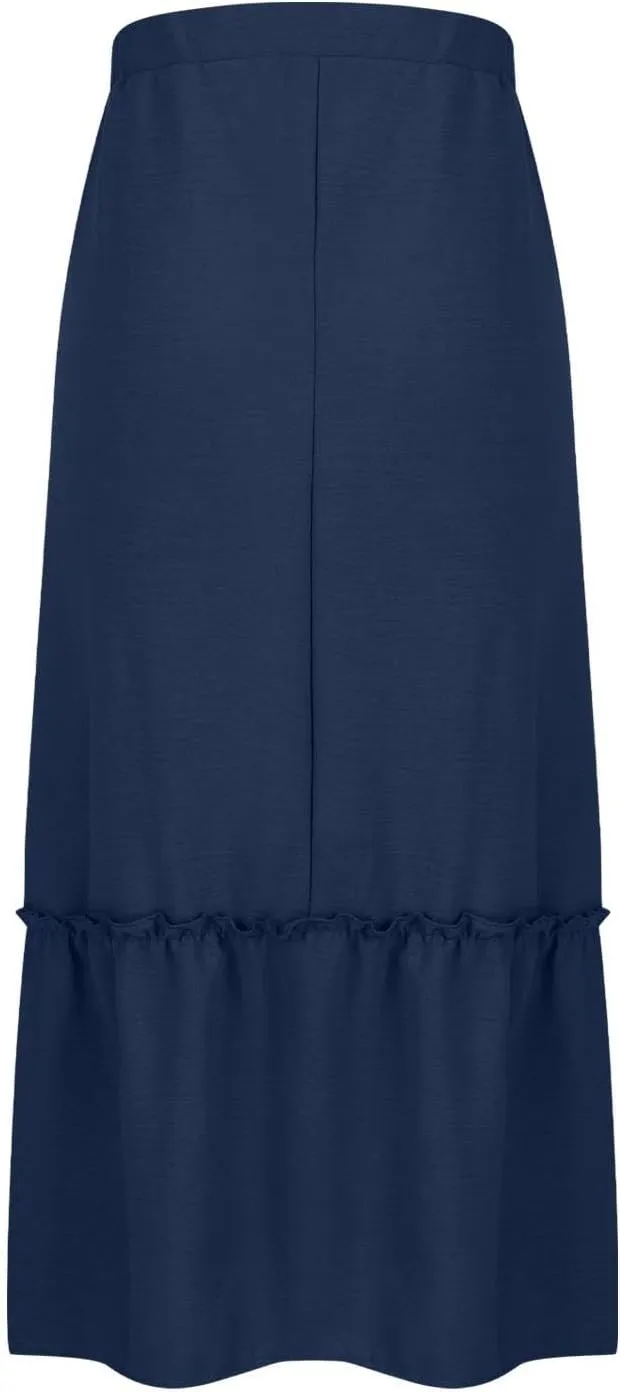 Womens Ruffle Skirts with Pockets, Ladies Summer Casual Beach Skirt Bohemian Mid Calf Length Skirts 2025 Trendy