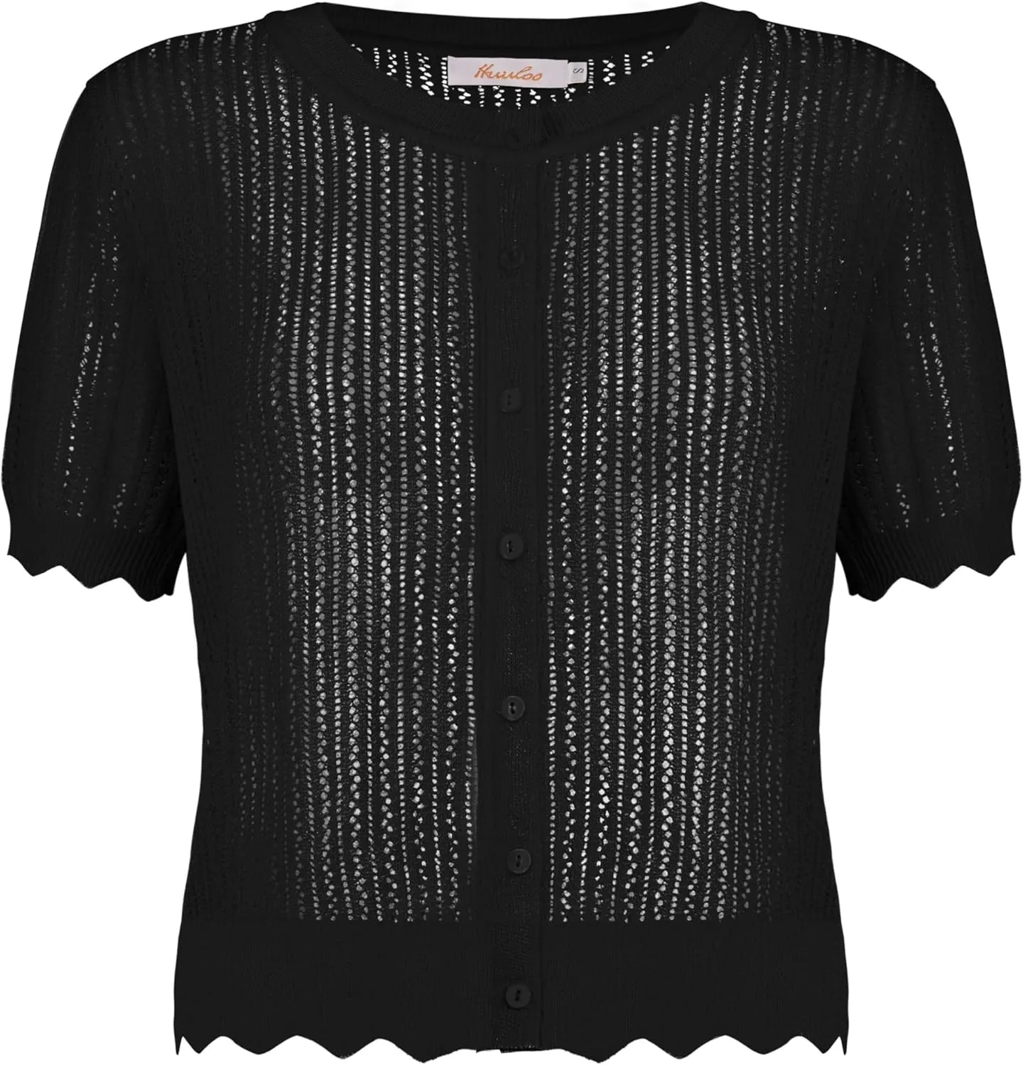 Women's Short Sleeve Summer Hollow Out Crew Neck Button Down Cardigan Sweater
