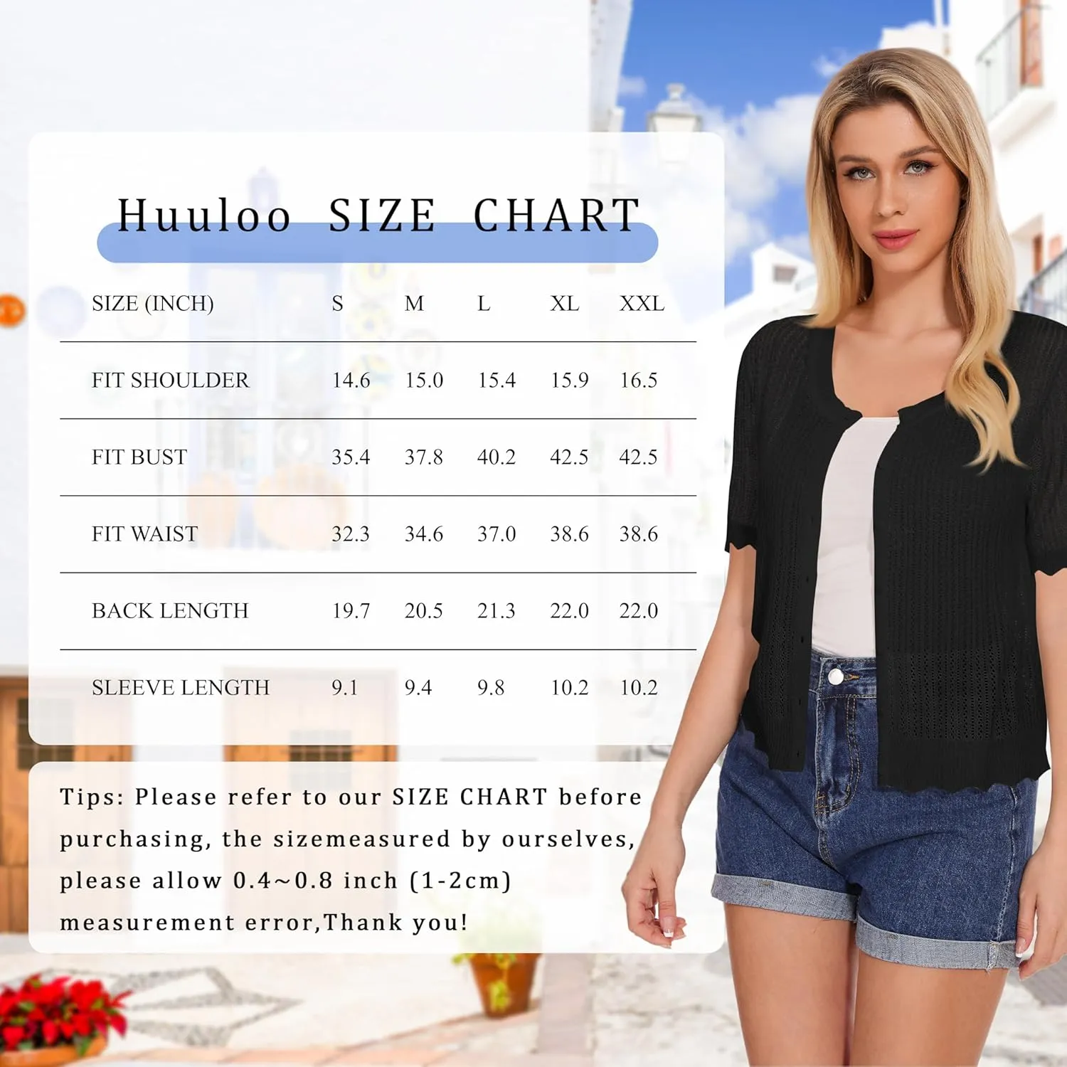 Women's Short Sleeve Summer Hollow Out Crew Neck Button Down Cardigan Sweater