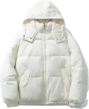 Women's Solid Hooded Short Cotton-Padded Jacket Slim Casual Pockets Zipper Parka Coat