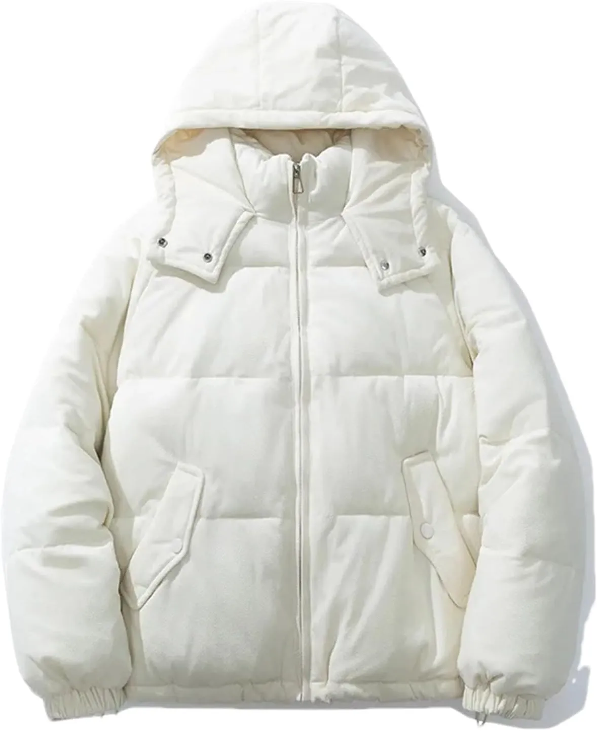 Women's Solid Hooded Short Cotton-Padded Jacket Slim Casual Pockets Zipper Parka Coat