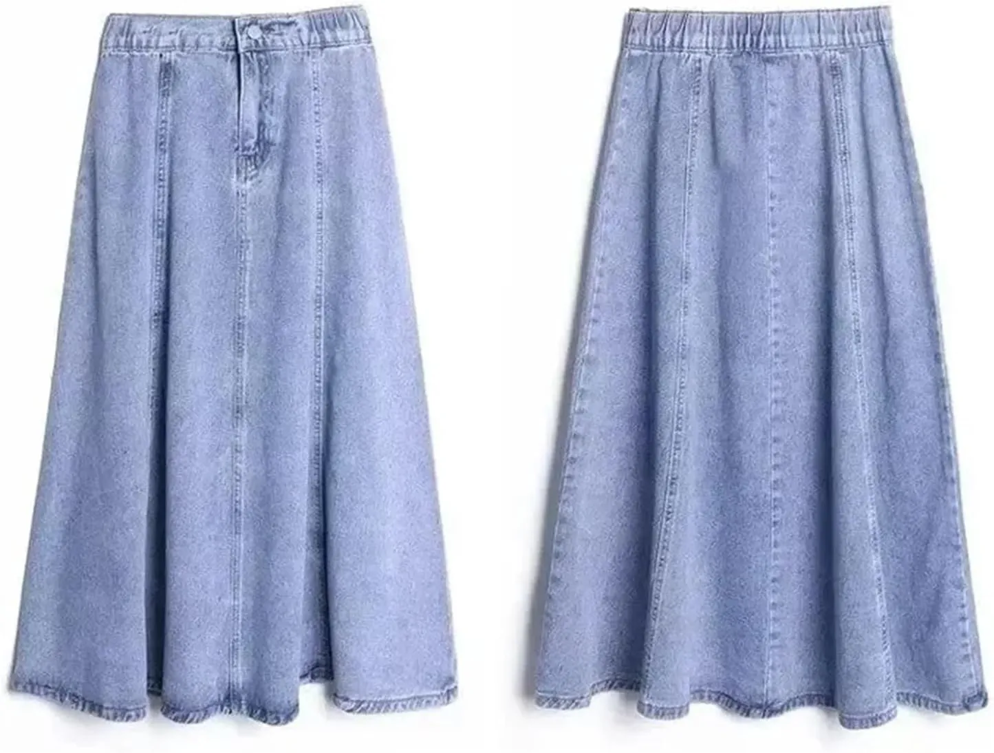 Women's Spring Summer Petite Denim Skirt  High-Waisted Medium-Length A-Line Elastic Bottom