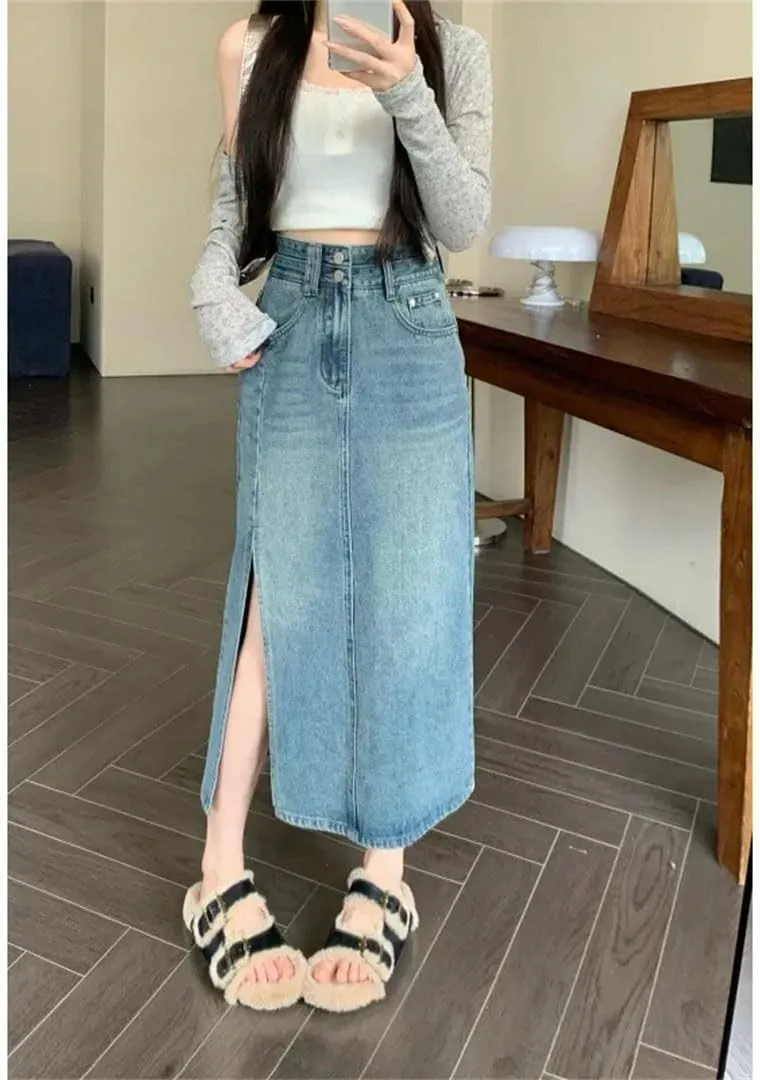 Women's Style Plus Size Clothing High-Waisted Slimming Denim Long Dress Skirt