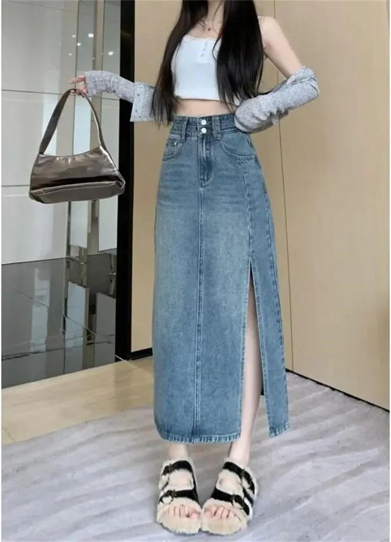 Women's Style Plus Size Clothing High-Waisted Slimming Denim Long Dress Skirt