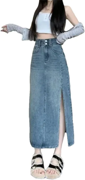 Women's Style Plus Size Clothing High-Waisted Slimming Denim Long Dress Skirt