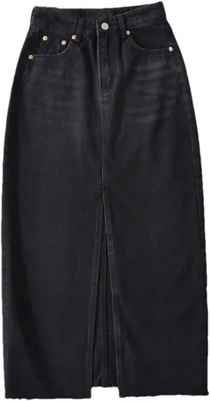 Women's Summer Side Slits Long Denim Skirts Casual High Waisted Black Straight Maxi Jean Skirt
