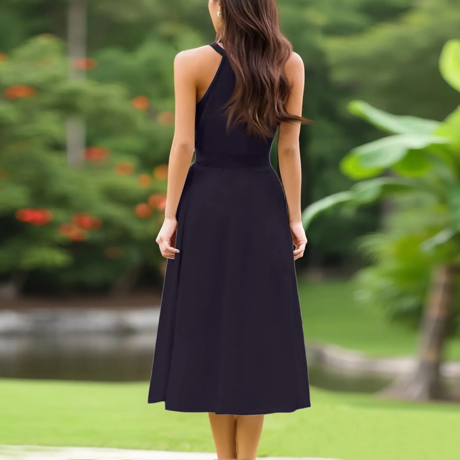 Women's Sundresses Summer Casual Loose Trendy Sleeveless Solid Color Vacation Beach Maxi Dress, S-2XL