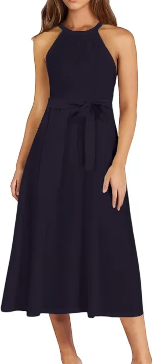 Women's Sundresses Summer Casual Loose Trendy Sleeveless Solid Color Vacation Beach Maxi Dress, S-2XL