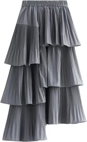 Womens Tulle Skirts Elastic Waisted Draped A-Line Pleated Long Skirt Stylish Comfy Midi Skirt