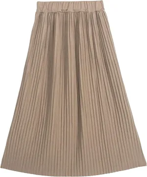 Women's Vintage Elastic Waist A-Line Long Midi Skirt Solid Color Accordion Pleated Big Hem Long Skirts