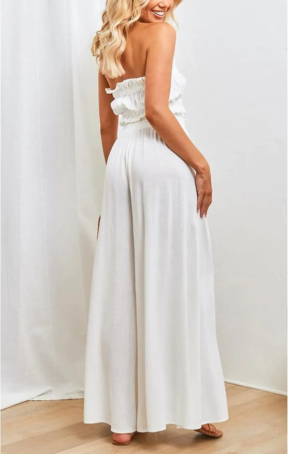Women's Wide Leg Palazzo Maxi Flowy Pants Elastic High Waist Casual Drawstring Lounge Culotte with Pocket