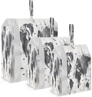 World Map Black White Packing Cubes for Travel 3 Set Packing Bags Luggage Packing Organizers for Travel Essentials