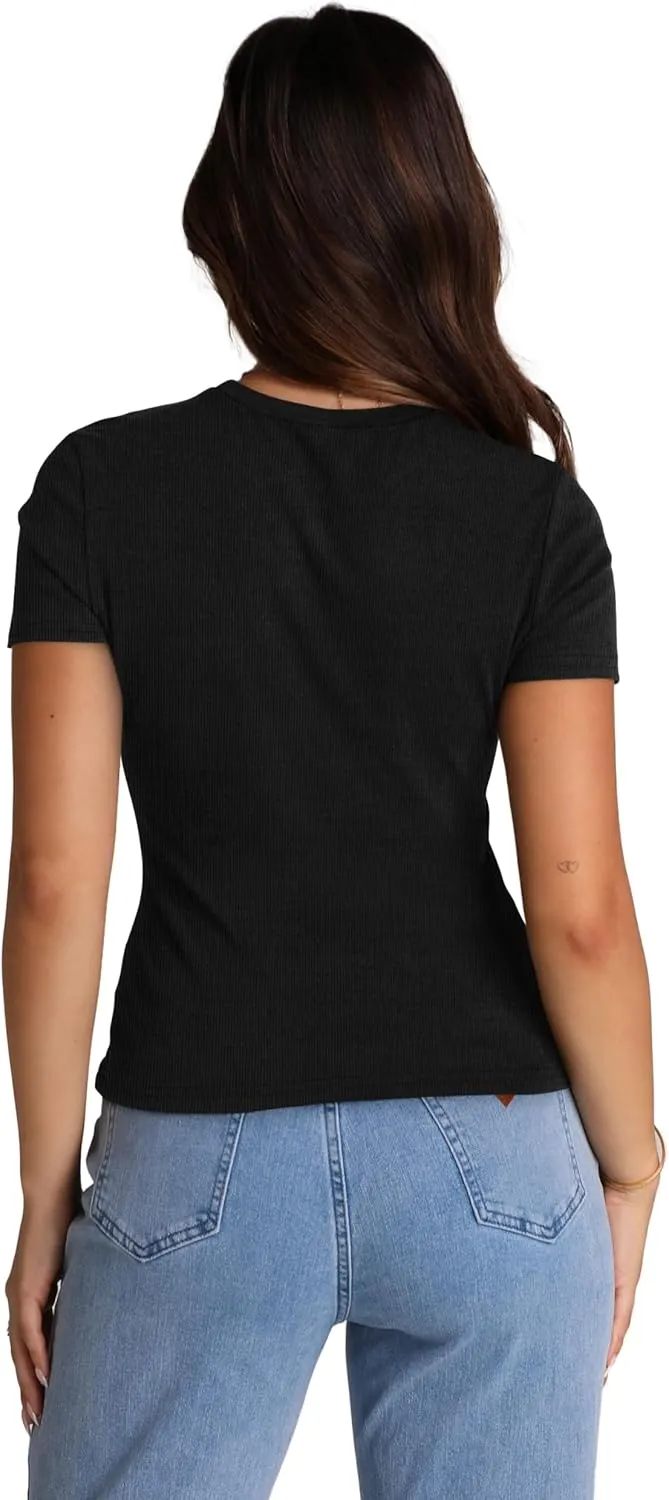 XIEERDUO Women's Short Sleeve Crew Neck Slim Fit T Shirts 2024 Y2k Clothes Spring Summer Basic Going Out Tops 2 Pack/3 Pack