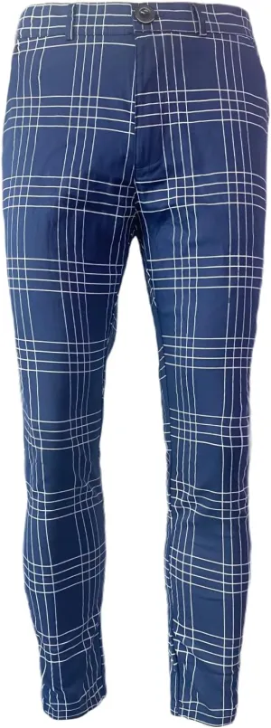 YIBIMOTTO Mens Slim Fit Dress Pants Stretch Plaid Slacks Skinny Checkered Chino Pants Blue Casual Business Suit Pant for Men,Blue,L